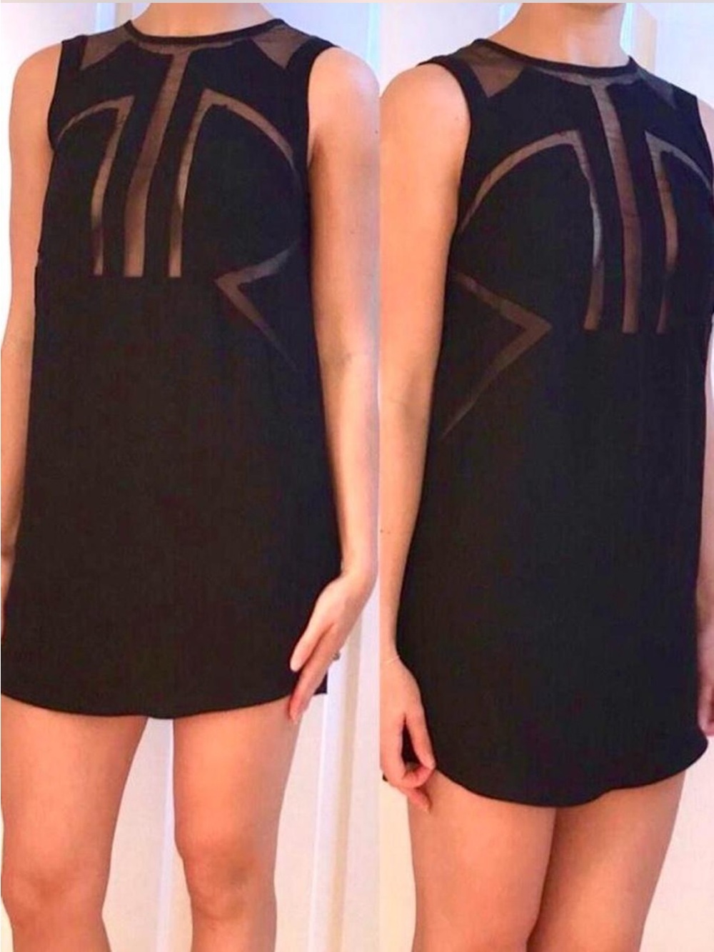 Silence + Noise Black Sleeveless Mesh Panel Shift Dress